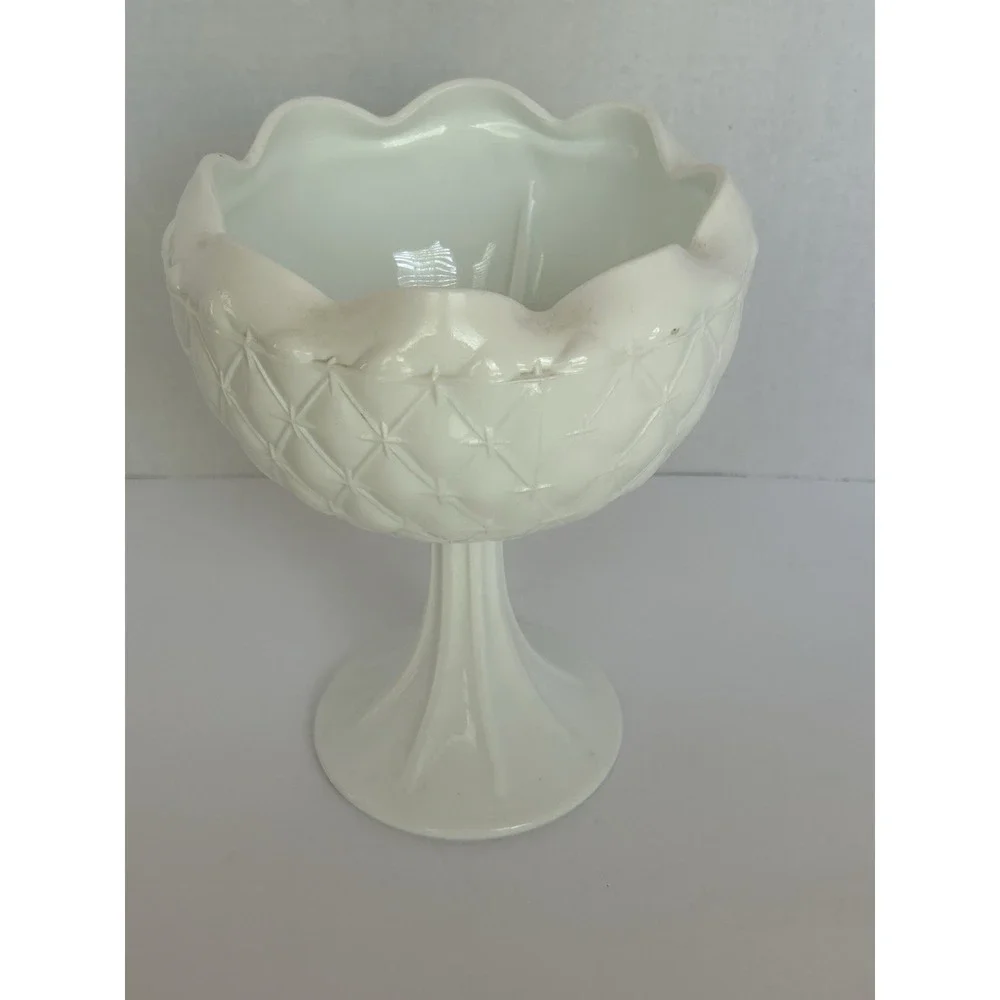 Vintage 1965 Indiana White‎ Milk Glass 'Duette' Pedestal Compote Dish